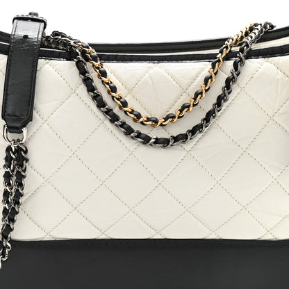 Chanel Aged Calfskin Quilted Medium Gabrielle Hobo Black White 15 of 21
