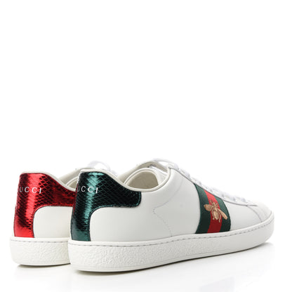 Gucci Calfskin Ayers Bee Embroidered Womens Ace Sneakers 38 White Green 4 of 9