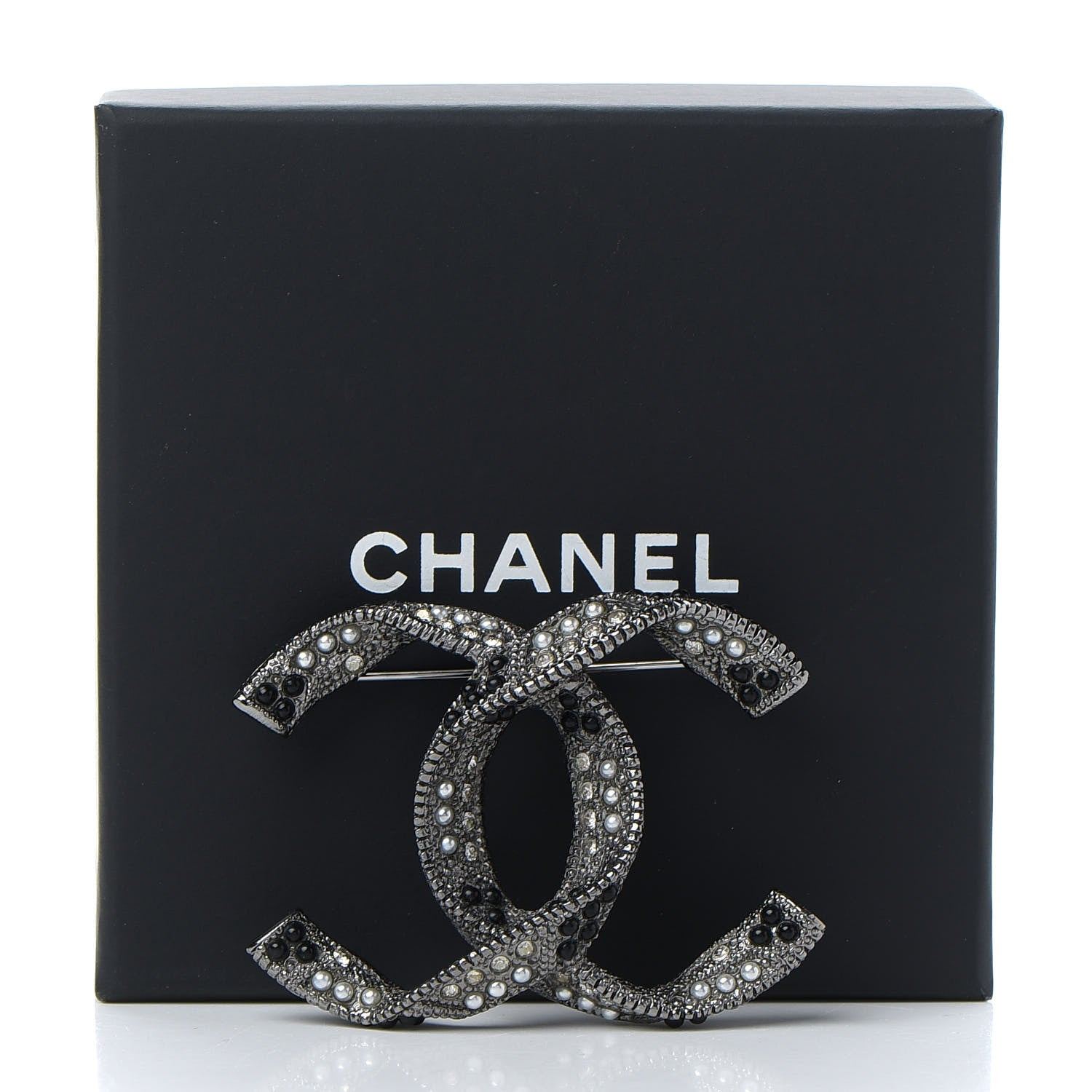 Chanel Ruthenium Pearl Crystal CC Brooch Black 5 of 5