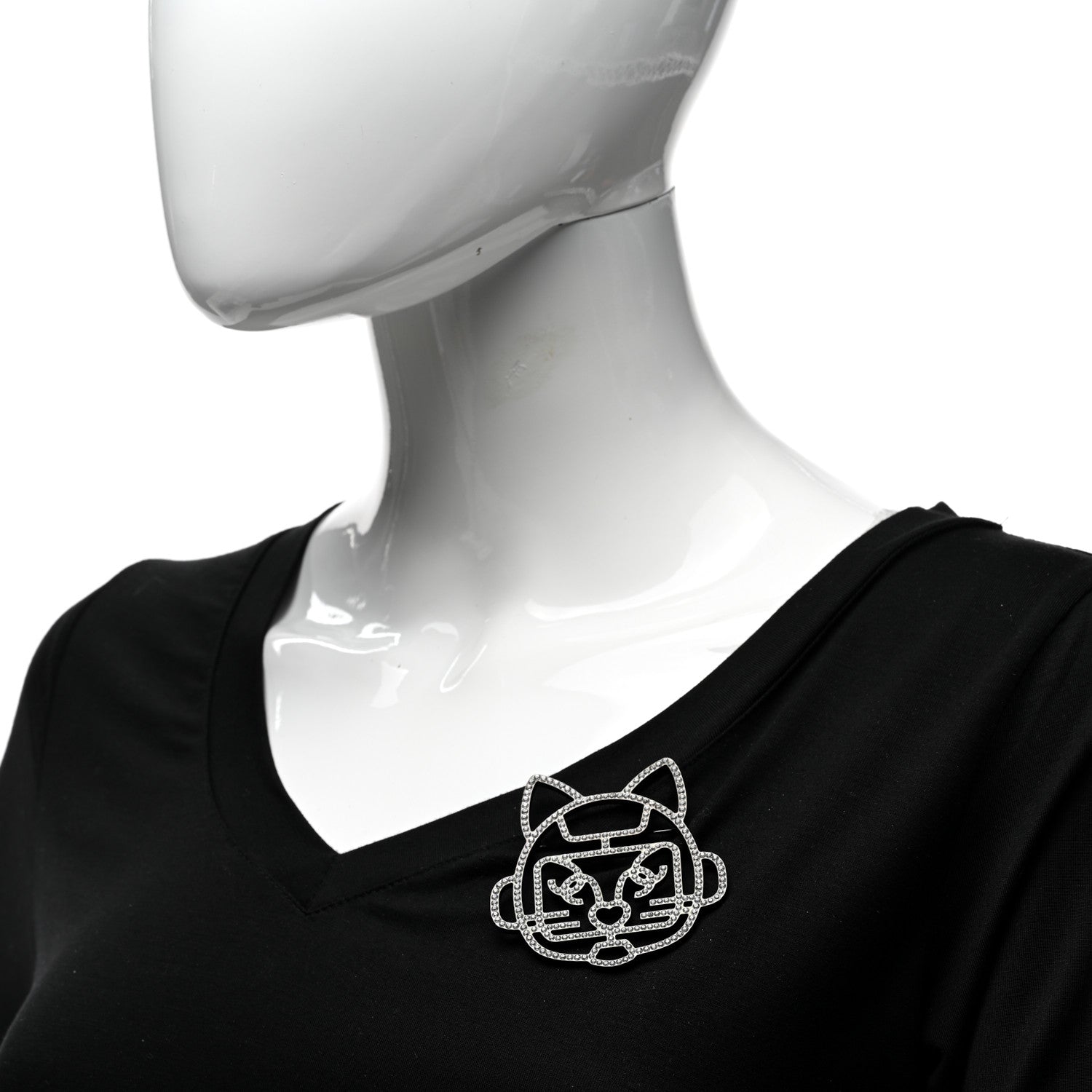 Chanel Strass Crystal Emoji Robot Cat Brooch Black Silver 4 of 5