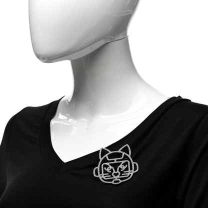 Chanel Strass Crystal Emoji Robot Cat Brooch Black Silver 4 of 5