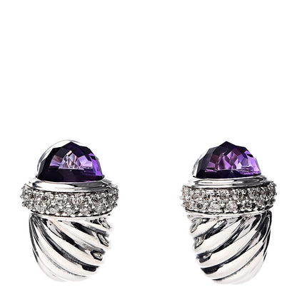 David Yurman Sterling Silver Diamond Amethyst Shrimp Earrings 1 of 4