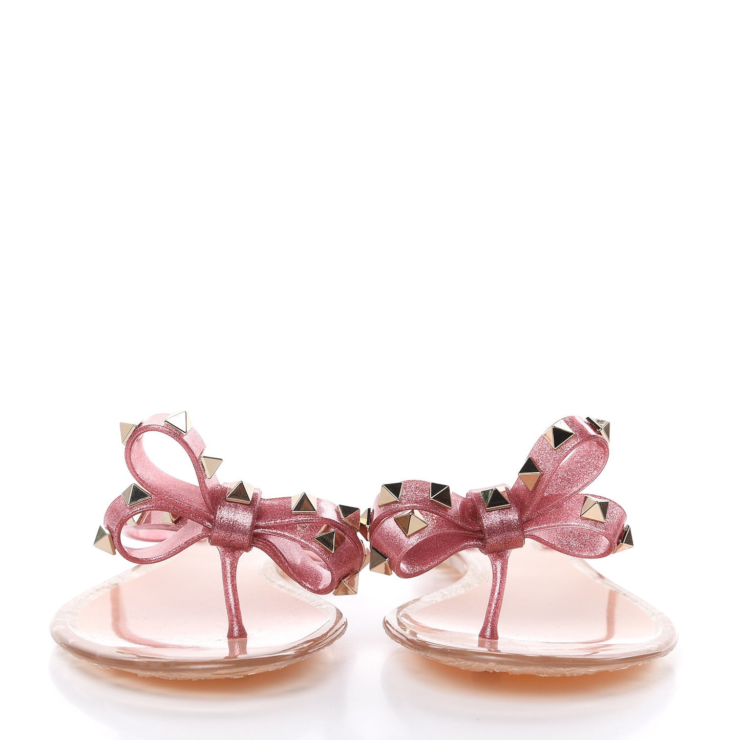 PVC Jelly Glitter Rockstud Bow Thong Sandals 39 Pink