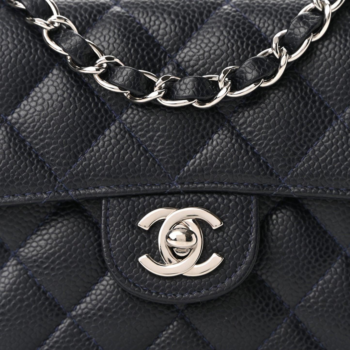 Caviar Quilted Mini Square Flap Navy
