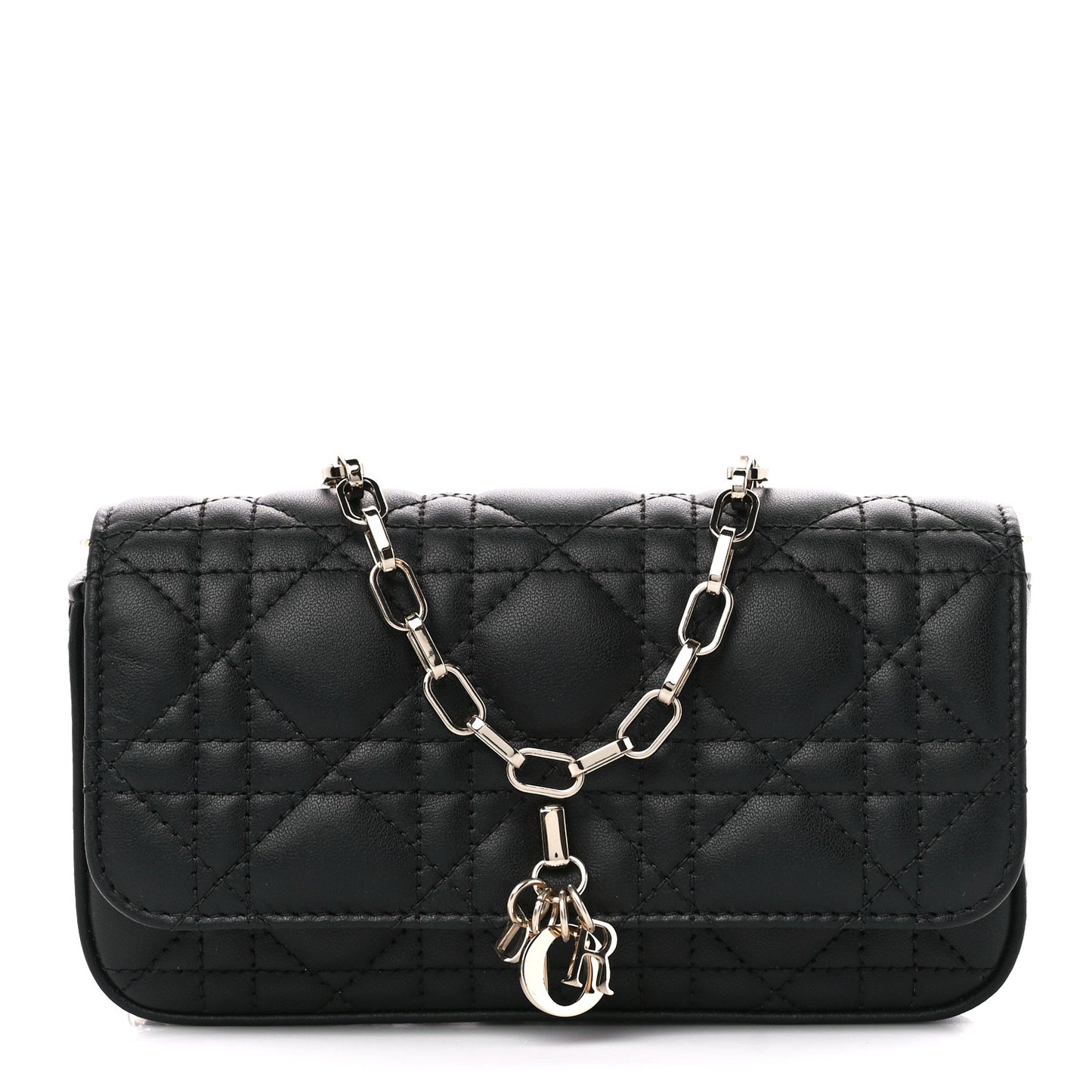 Lambskin Cannage Dior Talk Phone Pouch Black
