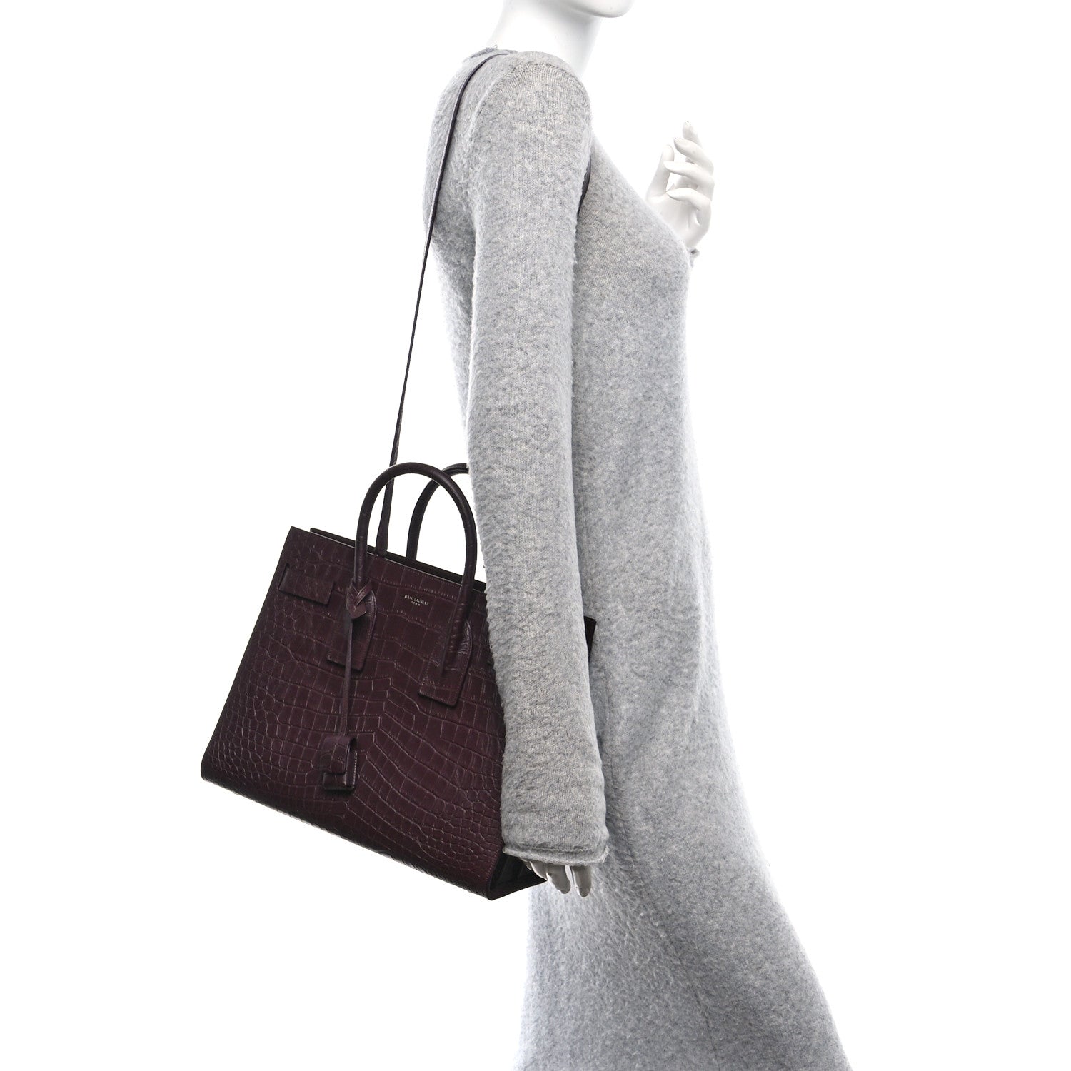 Saint Laurent Calfskin Crocodile Embossed Small Sac de Jour Amaranto 2 of 12
