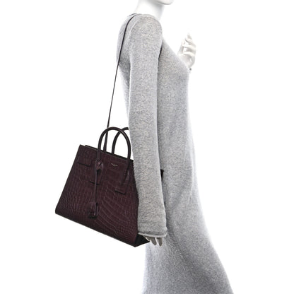 Saint Laurent Calfskin Crocodile Embossed Small Sac de Jour Amaranto 2 of 12