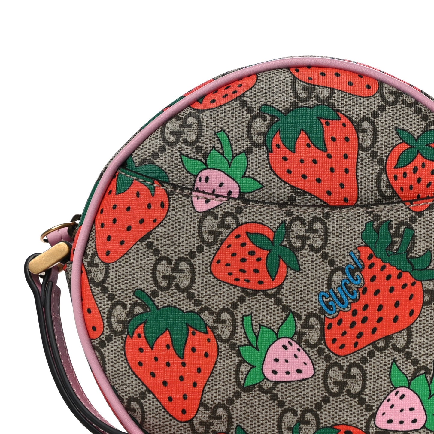 GG Supreme Monogram Strawberry Round Wrist Wallet