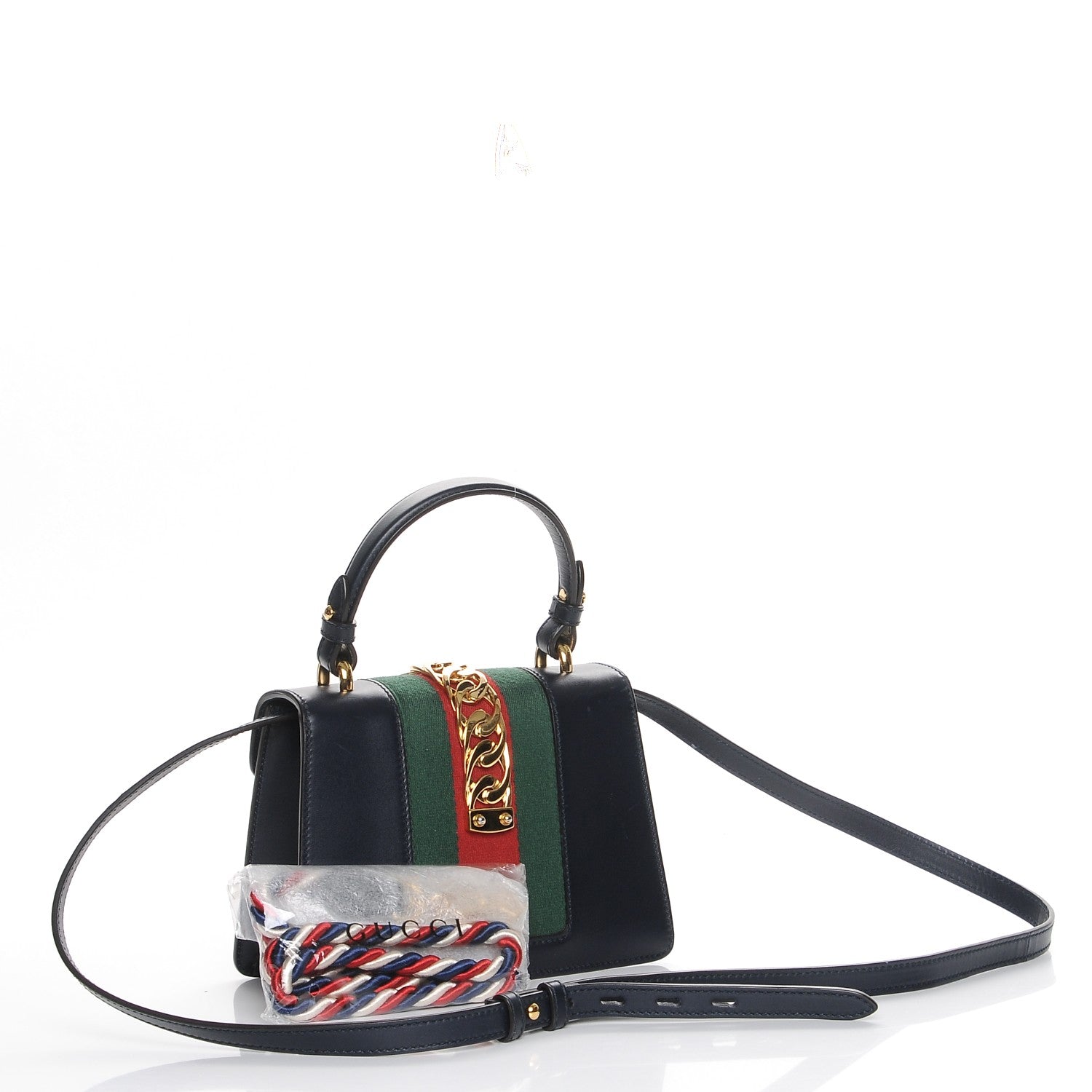 Gucci Calfskin Embroidered Mini Sylvie Top Handle Bag Blue 4 of 10