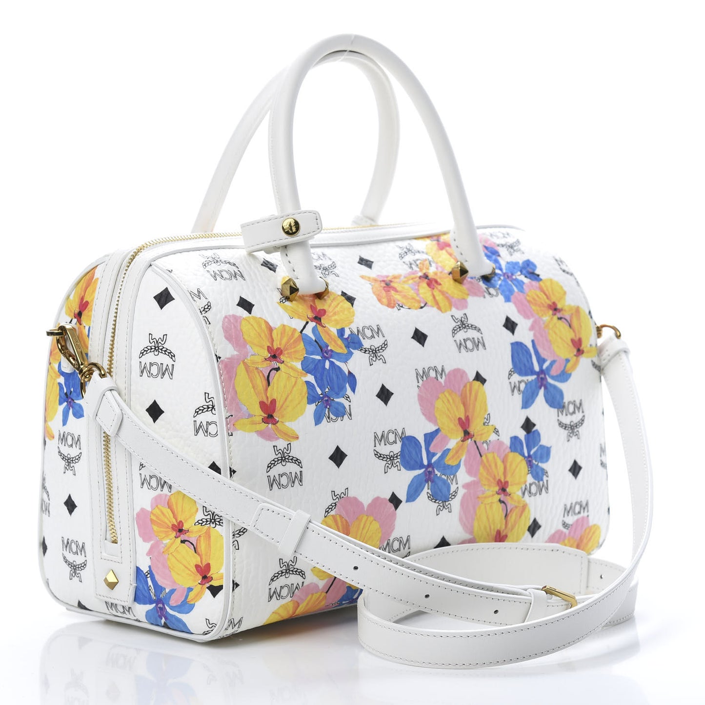 Visetos Floral Print Boston Bag White