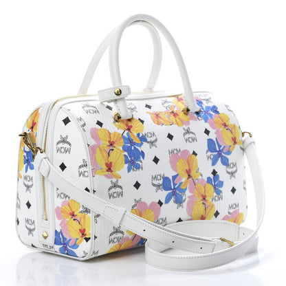 MCM Visetos Floral Print Boston Bag White 3 of 10