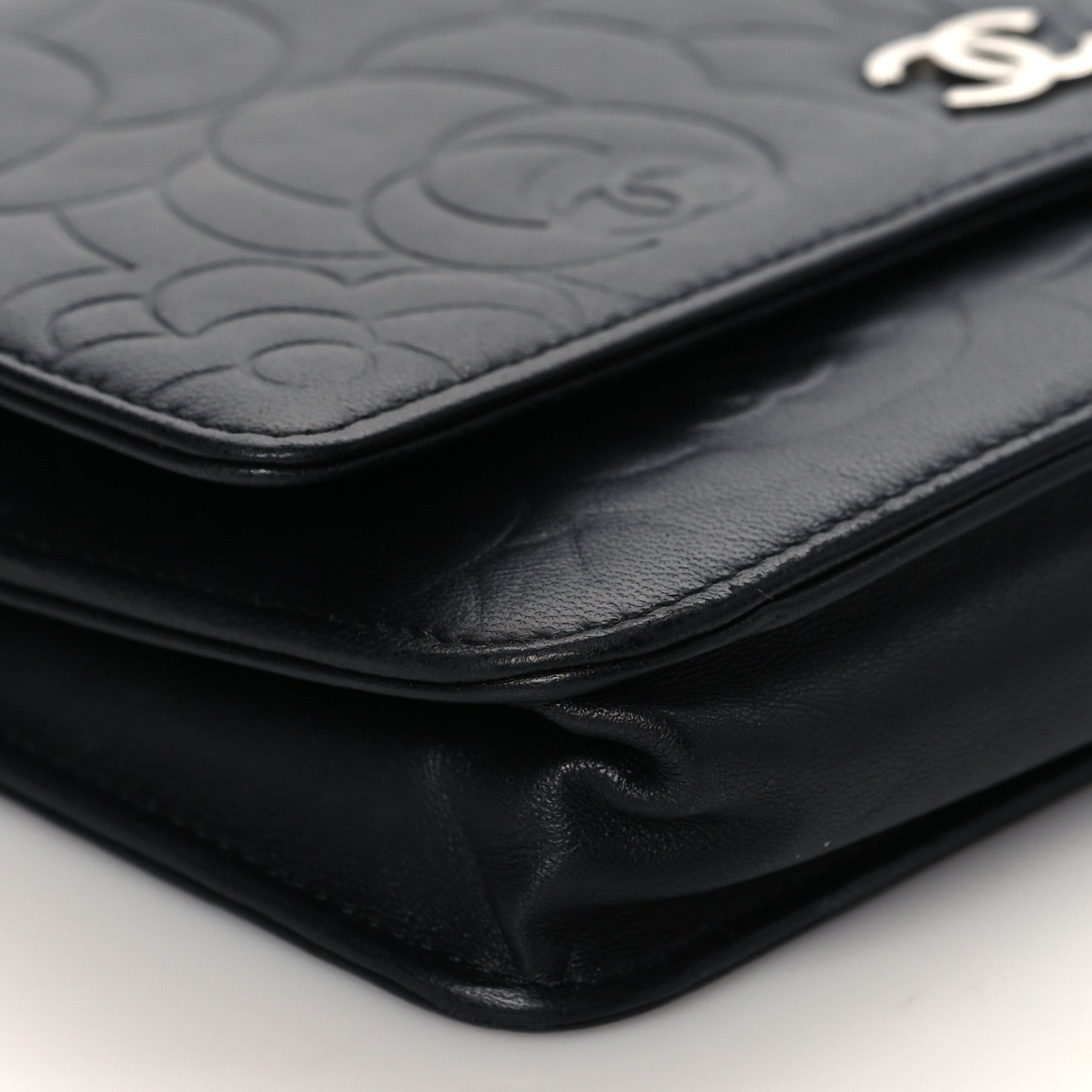 Chanel Lambskin Camellia Embossed Wallet on Chain WOC Black 9 of 11