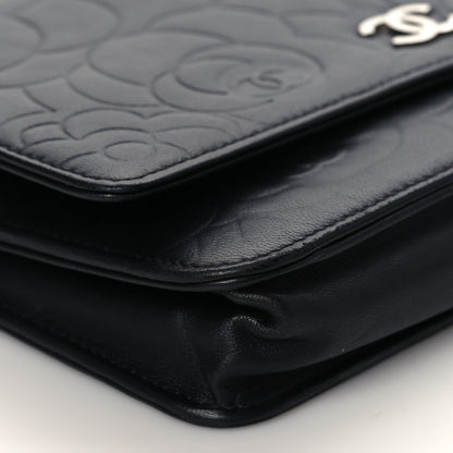 Chanel Lambskin Camellia Embossed Wallet on Chain WOC Black 9 of 11