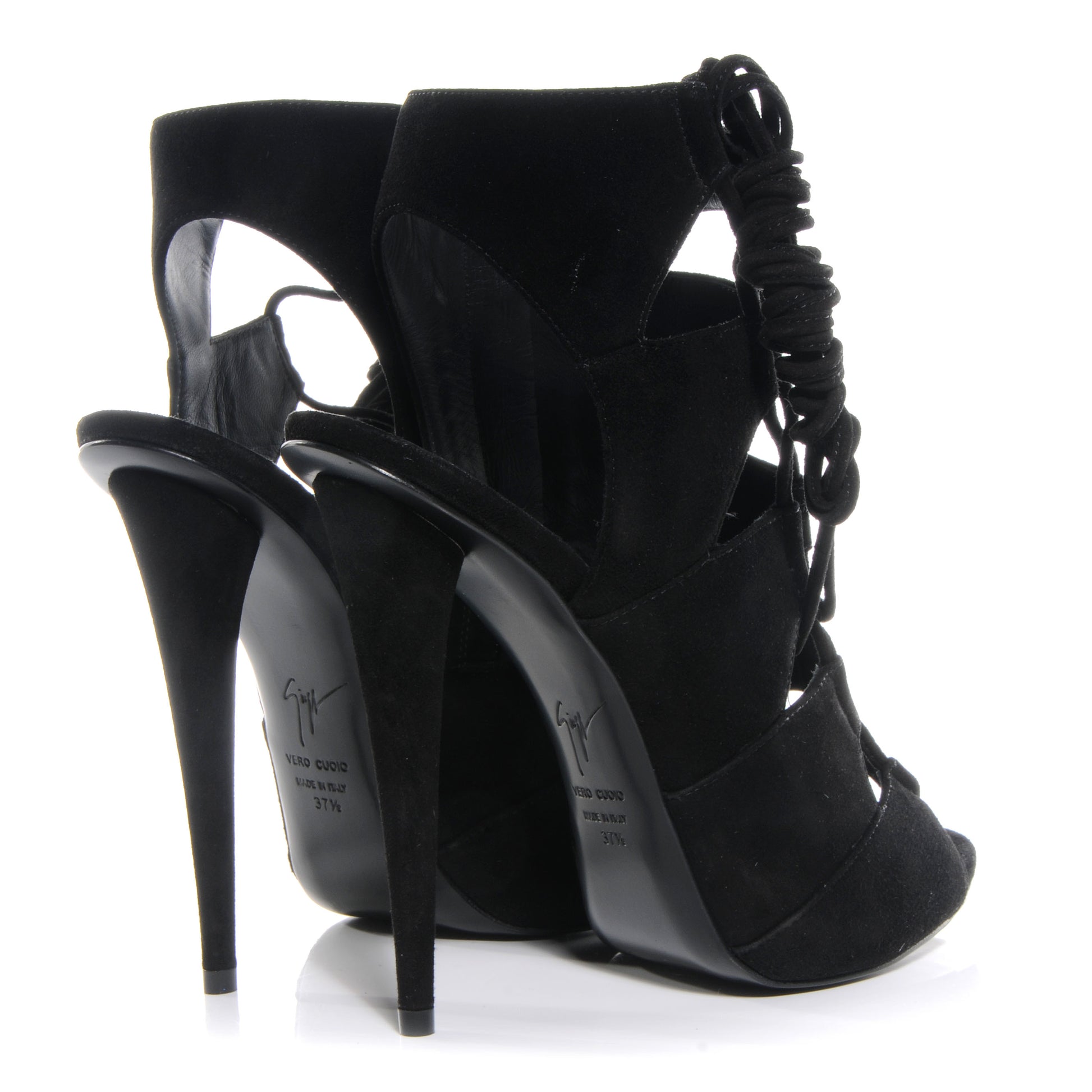FASHIONPHILE GIUSEPPEZANOTTISuedeLaceUpPaneledSandals37.5Black 4 of 6