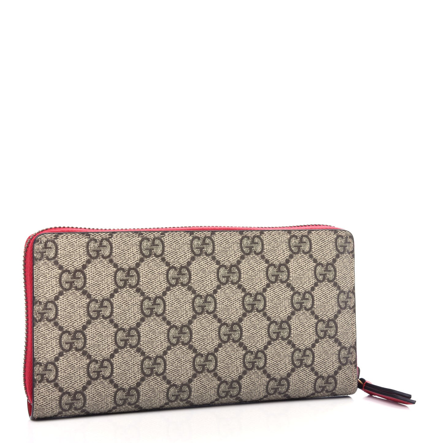 GG Supreme Monogram Cherries Zip Around Wallet Hibiscus Red