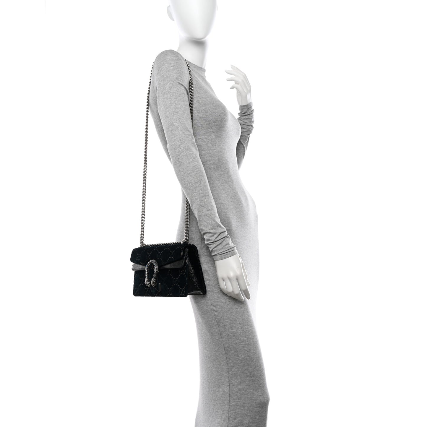 Velvet Skipper Crystal GG Monogram Small Dionysus Shoulder Bag Blue Beige Black