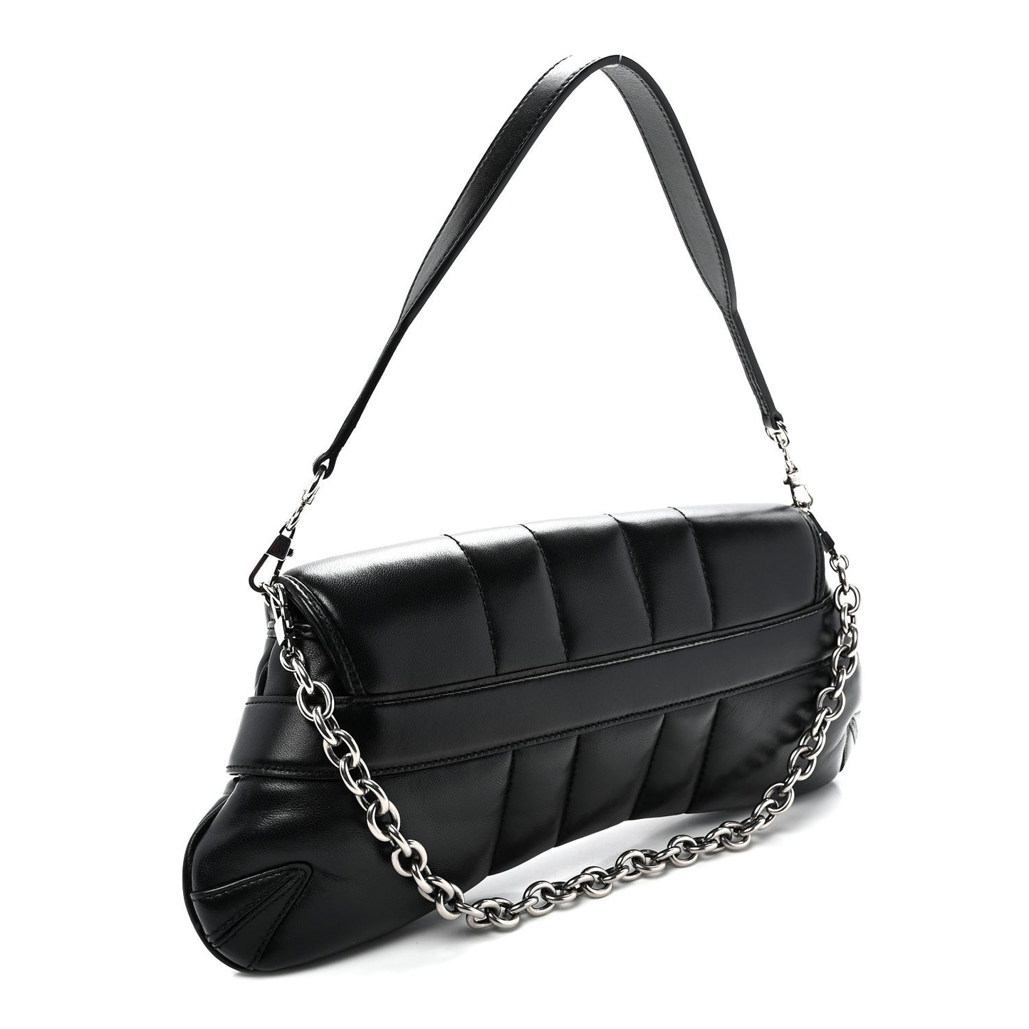 Nappa Vertical Matelasse Medium Maxi Horsebit Chain Shoulder Bag Black