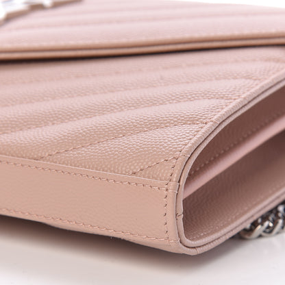 Saint Laurent Grain De Poudre Matelasse Chevron Monogram Chain Wallet Rose Antic 9 of 10