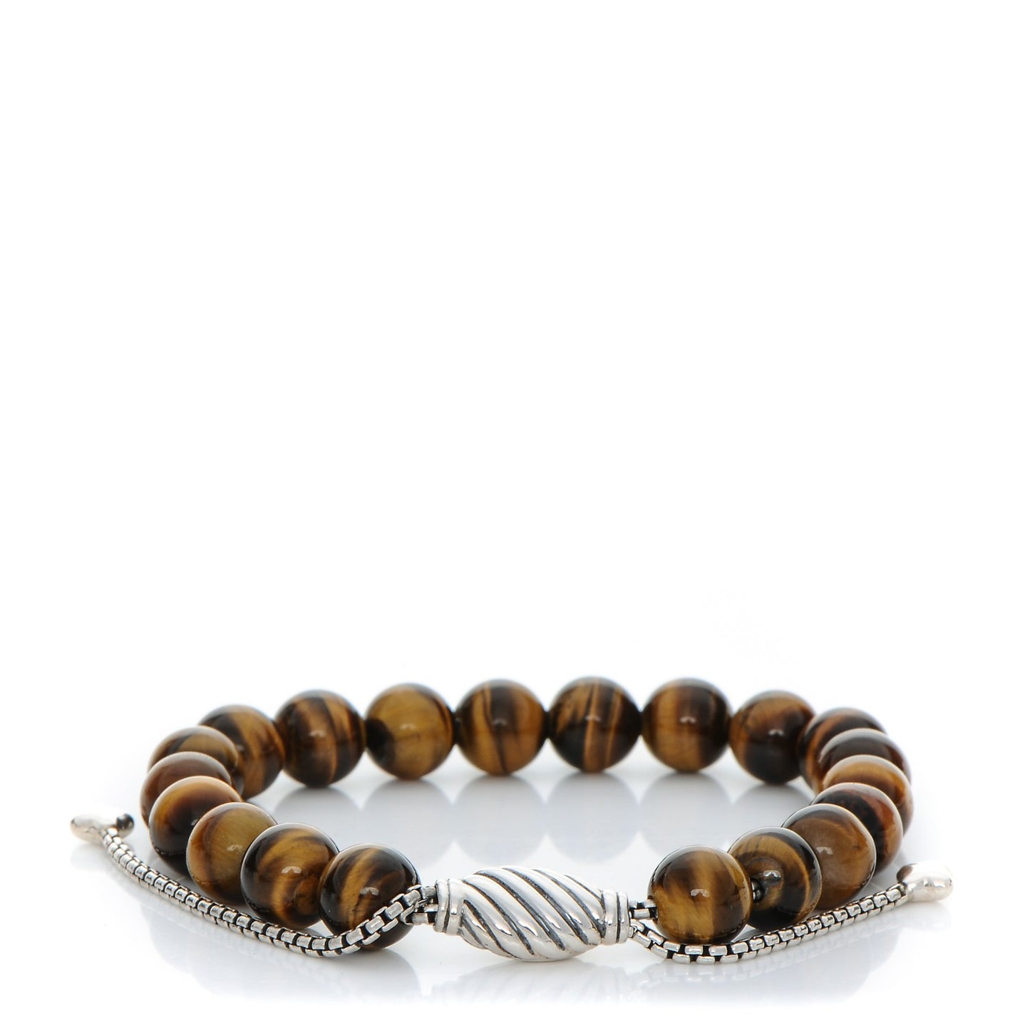 Sterling Silver Tiger's Eye 8mm Spiritual Beads Adjustable Bracelet