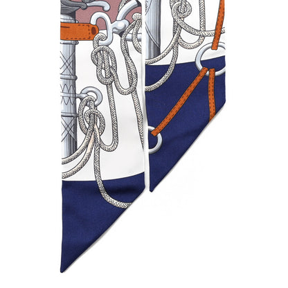 Hermes Silk Cliquetis Twilly Marine White Marron 3 of 5