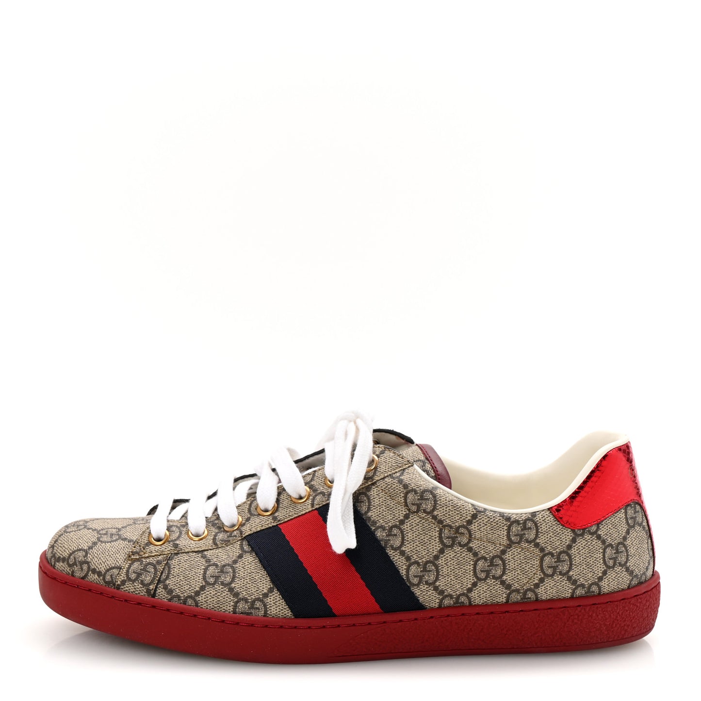GG Supreme Monogram Ayers Web Mens New Ace Sneakers 8 Beige Ebony Red
