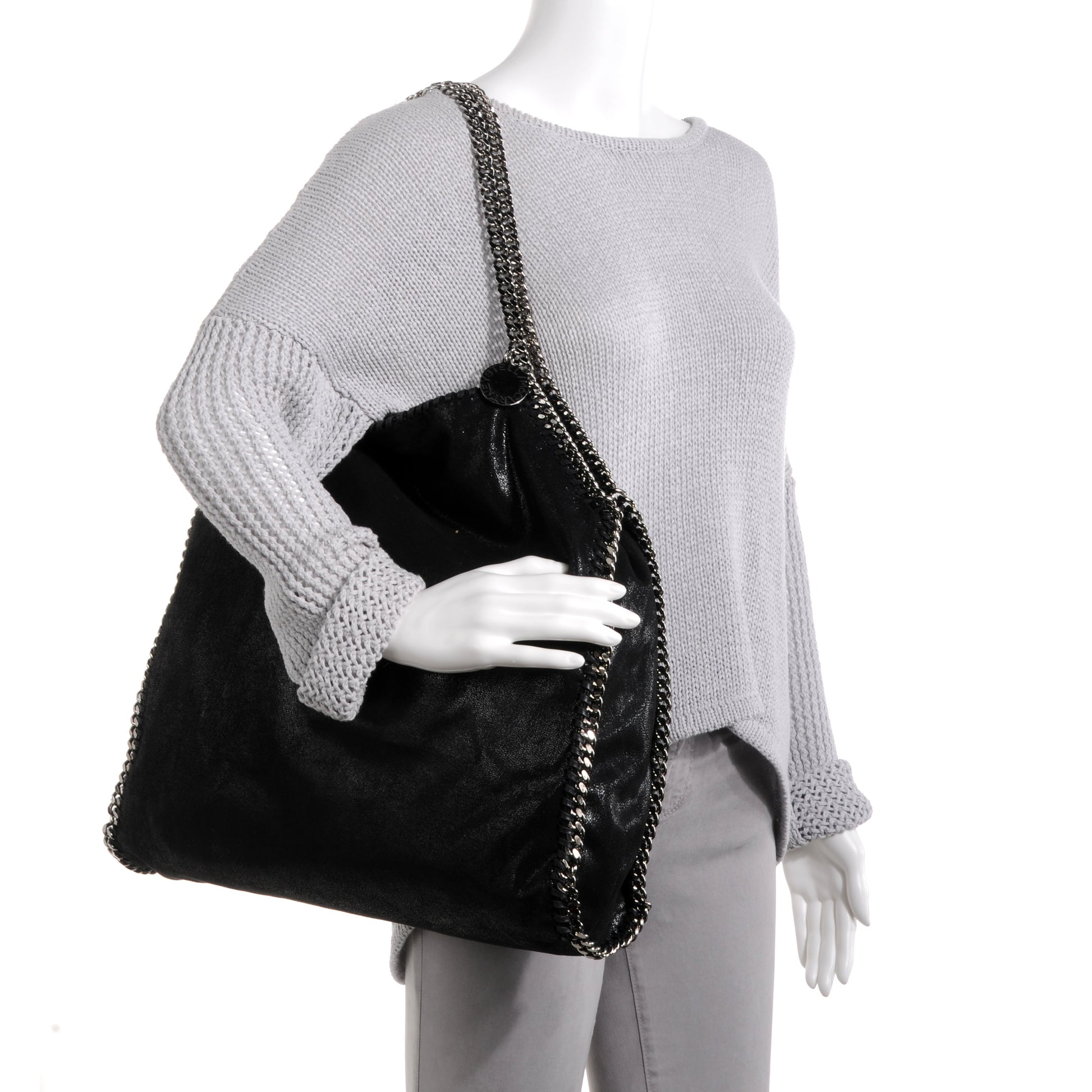 Stella McCartney Faux Leather Shaggy Deer Falabella Fold Over Tote Black 2 of 10