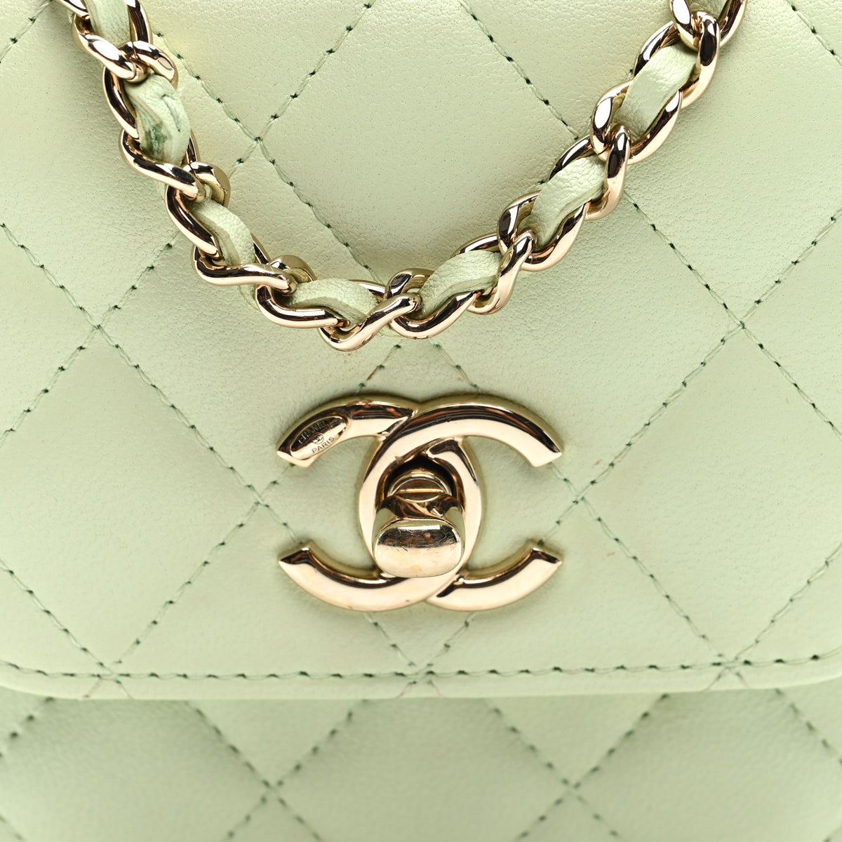 Chanel Lambskin Quilted Mini Trendy CC Chain Wallet Light Green 8 of 10