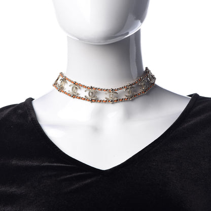 Chanel Metal Lambskin CC Chain Link Choker Necklace Gold Orange Pink 2 of 5