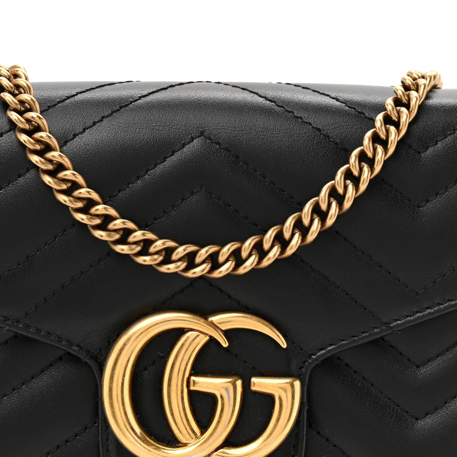 Gucci Calfskin Matelasse GG Marmont Chain Wallet Black 10 of 20
