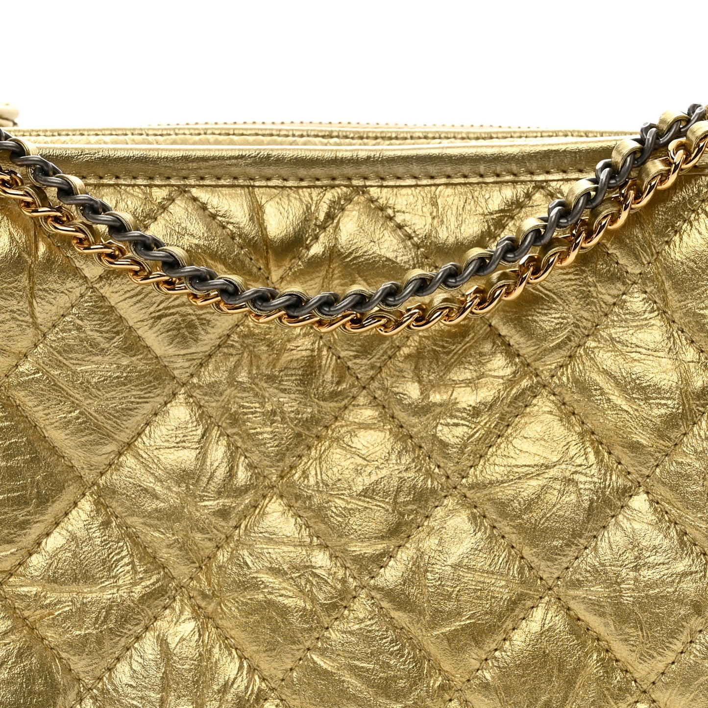 Metallic Aged Calfskin Quilted Medium Gabrielle Gold