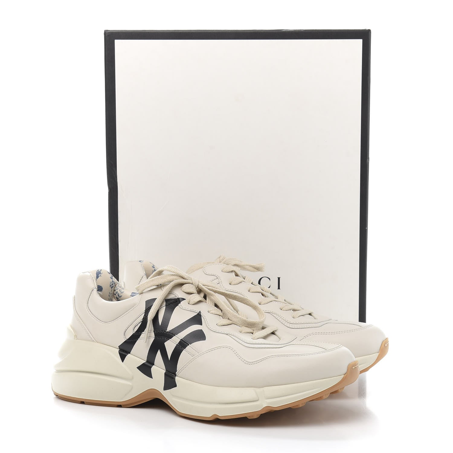 Gucci X MLB Calfskin NY Yankees Mens Rhyton Sneakers 9 Mystic White 10 of 10