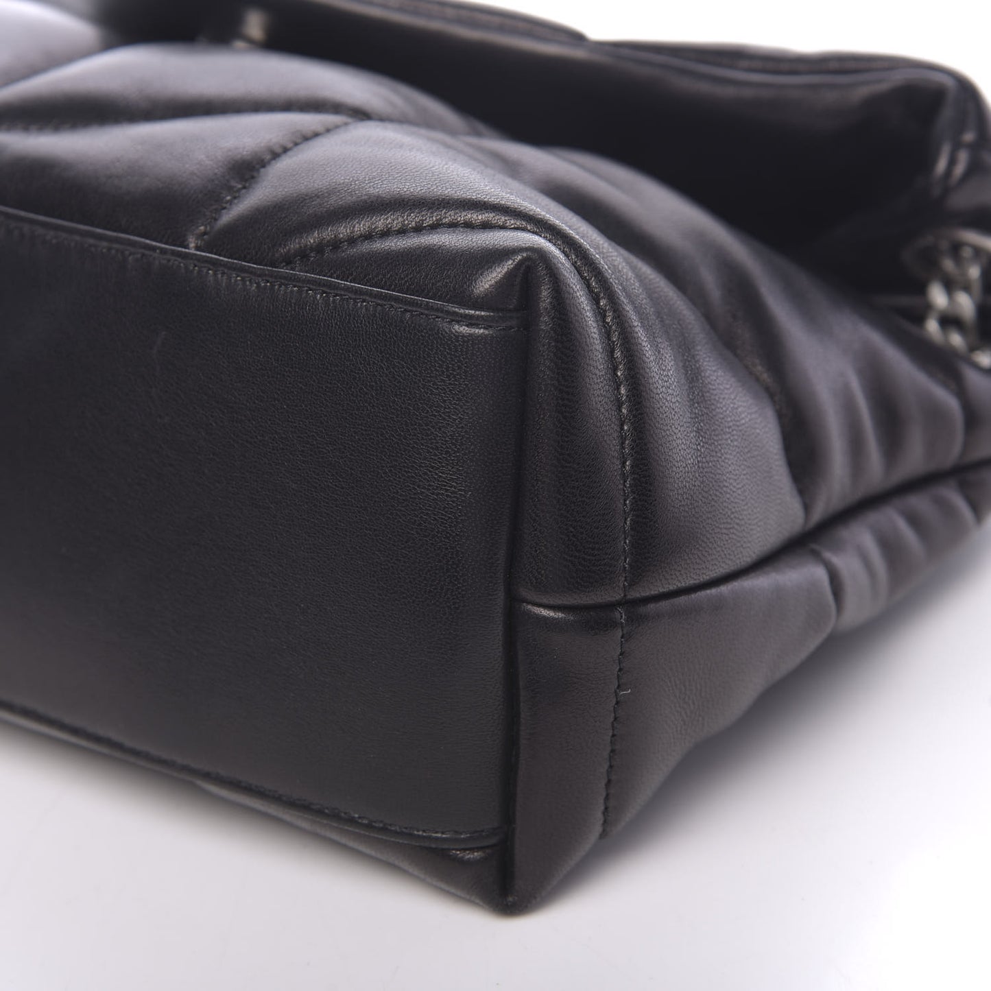 Lambskin Quilted Small Loulou Puffer Monogram Chain Satchel Black