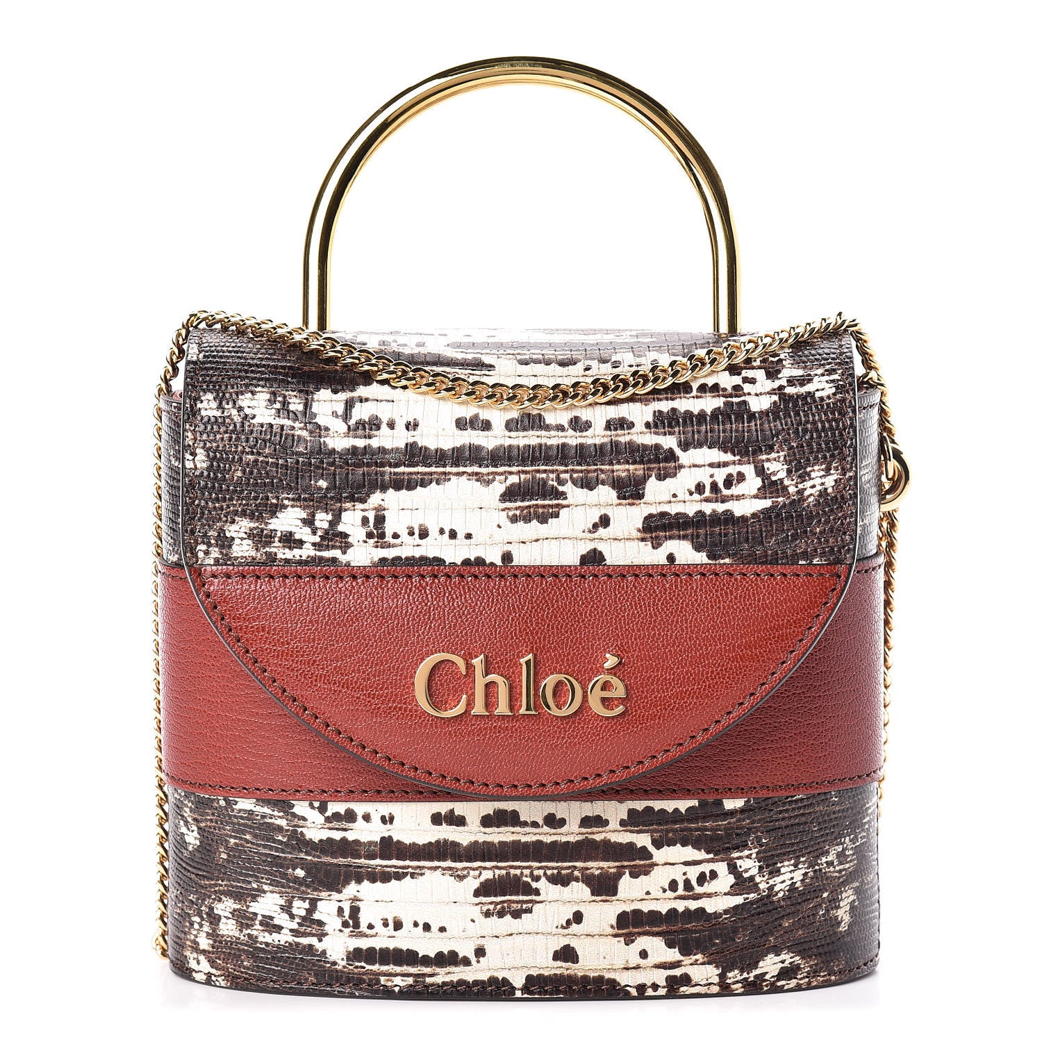 Chloe Calfskin Lizard Embossed Small Aby Lock Sepia Brown 1 of 13