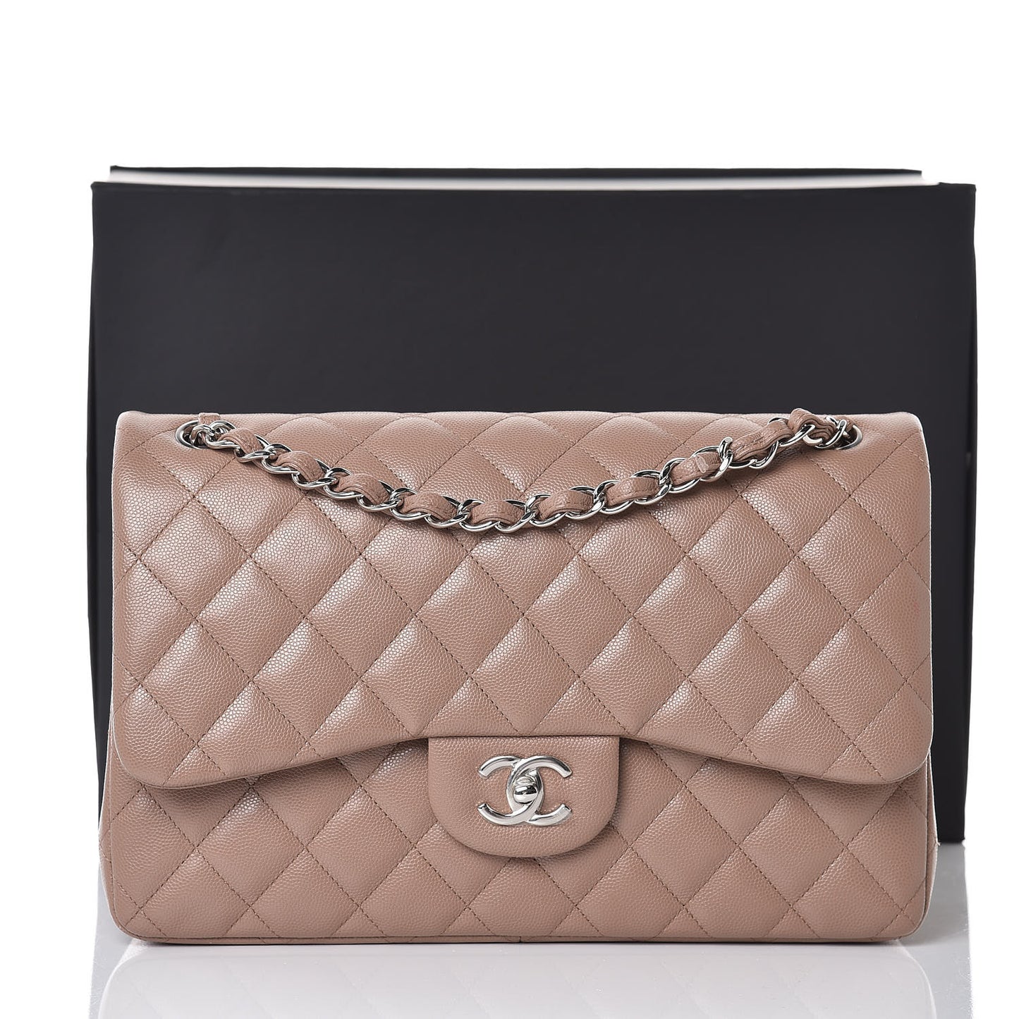 Caviar Quilted Jumbo Double Flap Dark Beige