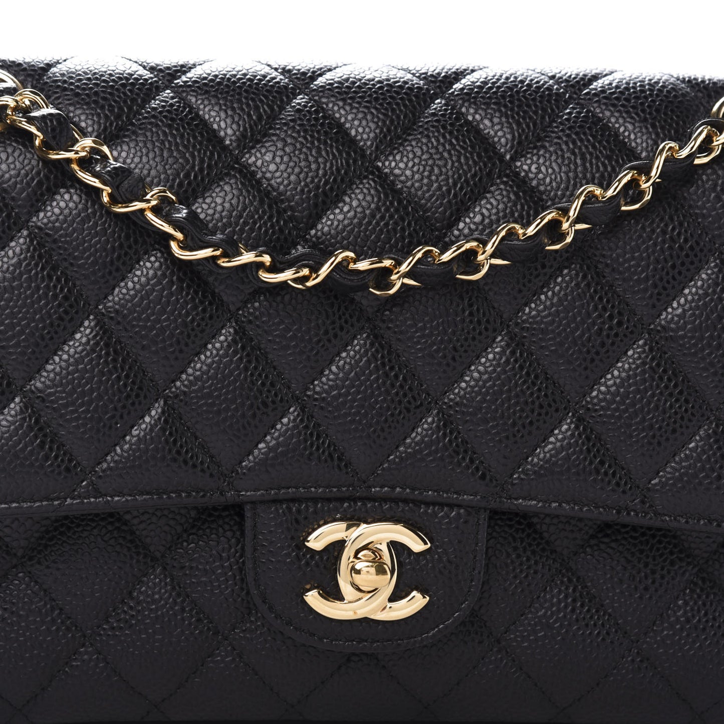 Caviar Quilted Medium Double Flap Black
