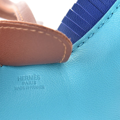 Hermes Milo Lambskin Grigri Rodeo Horse Bag Charm MM Bleu Azteque Bleu Electrique Fauve 3 of 4