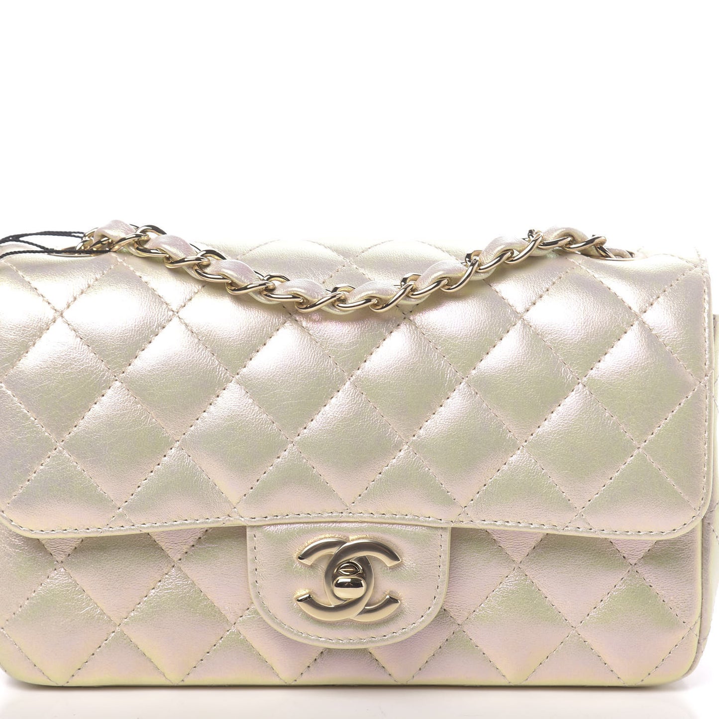 Iridescent Lambskin Quilted Mini Rectangular Flap Ivory