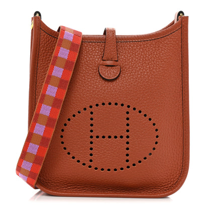 Hermes Taurillon Clemence Maxi Quadrille Evelyne TPM Cuivre Capucine Parme Rouge Duchess 1 of 8