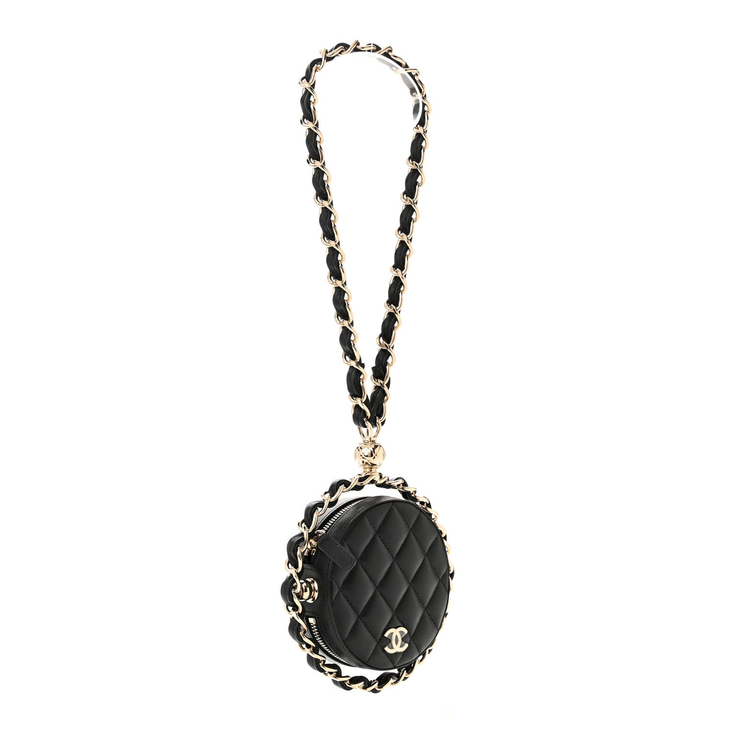 Chanel Lambskin Quilted Chain Round Mini Clutch Black 3 of 11