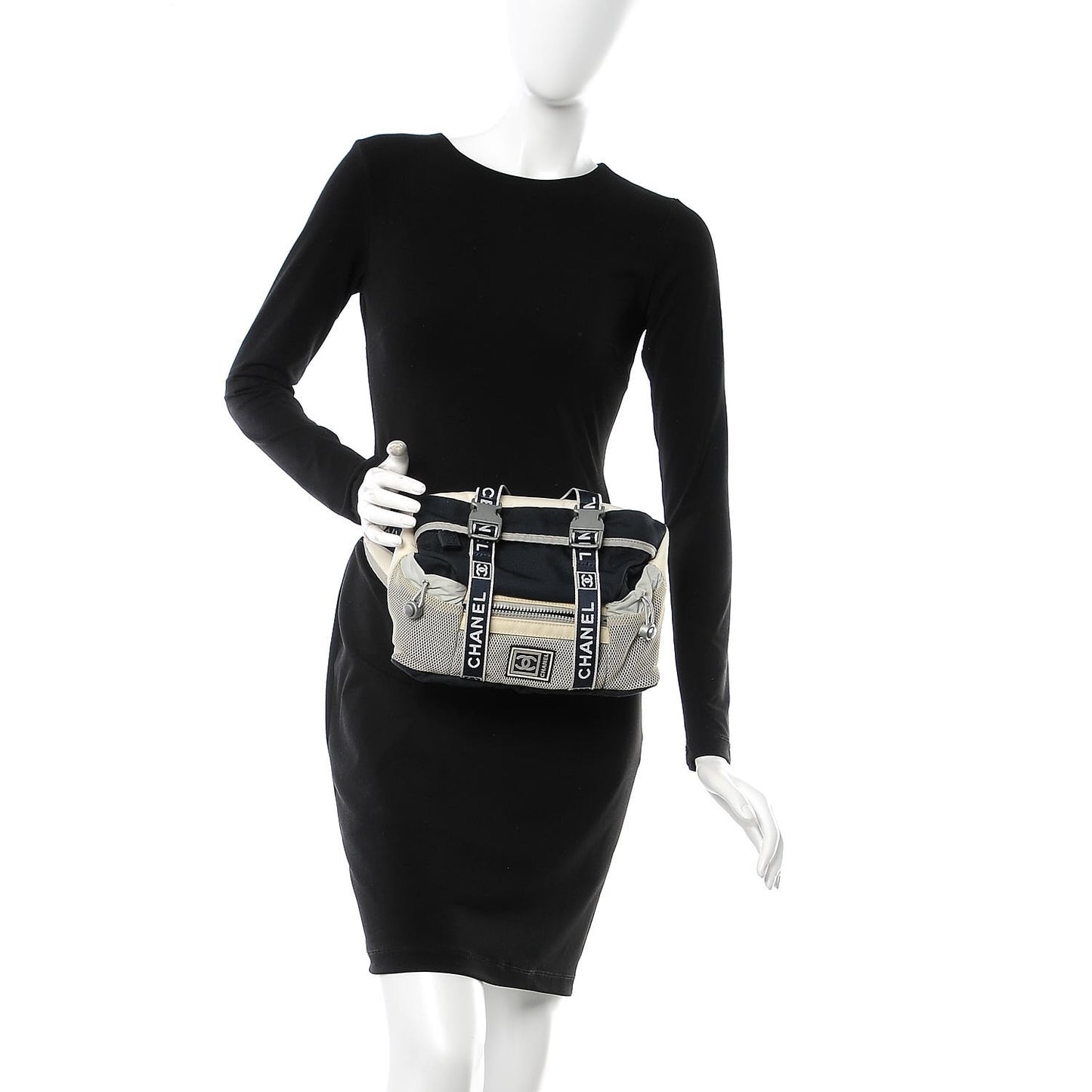 Nylon Mesh Sport Belt Bag Navy White