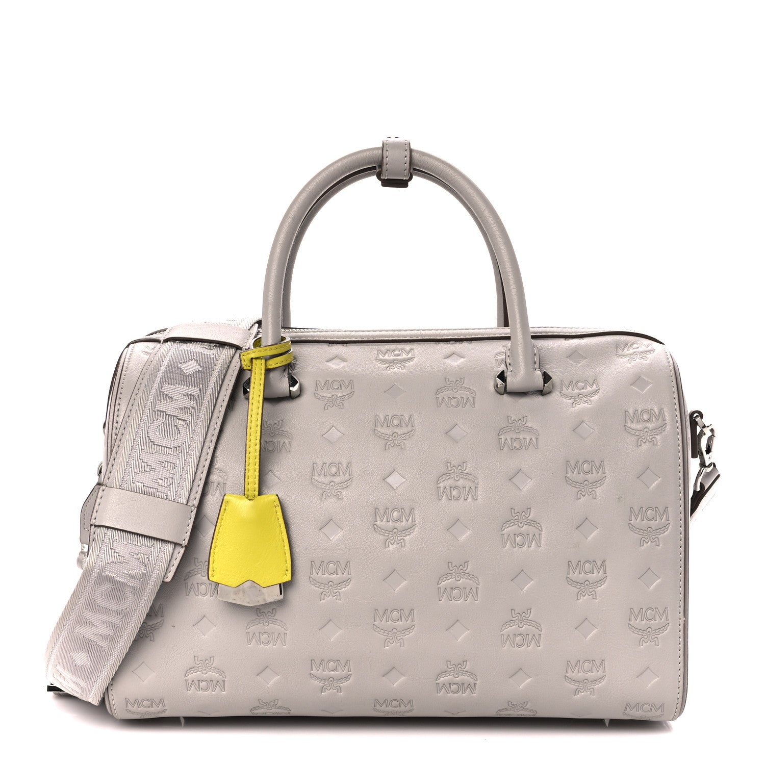 MCM Calfskin Ottomar Monogram Essential Boston Bag Dove 1 of 12