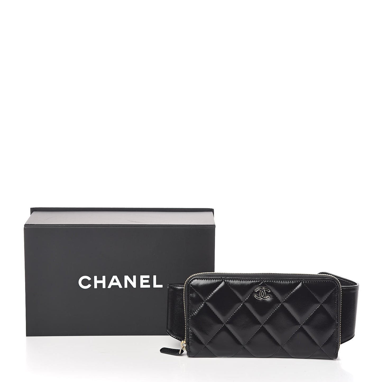 Glazed Lambskin Quilted Waist Bag Black