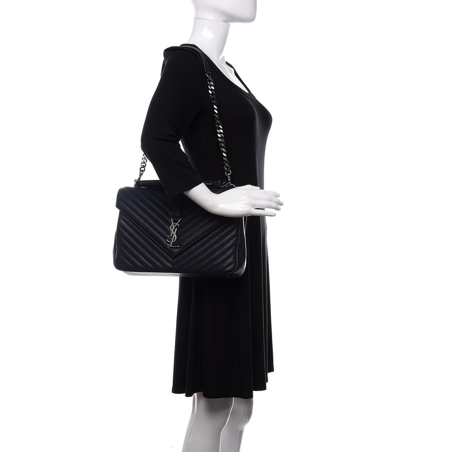 Sheepskin Matelasse Chevron Monogram Large College Satchel Black