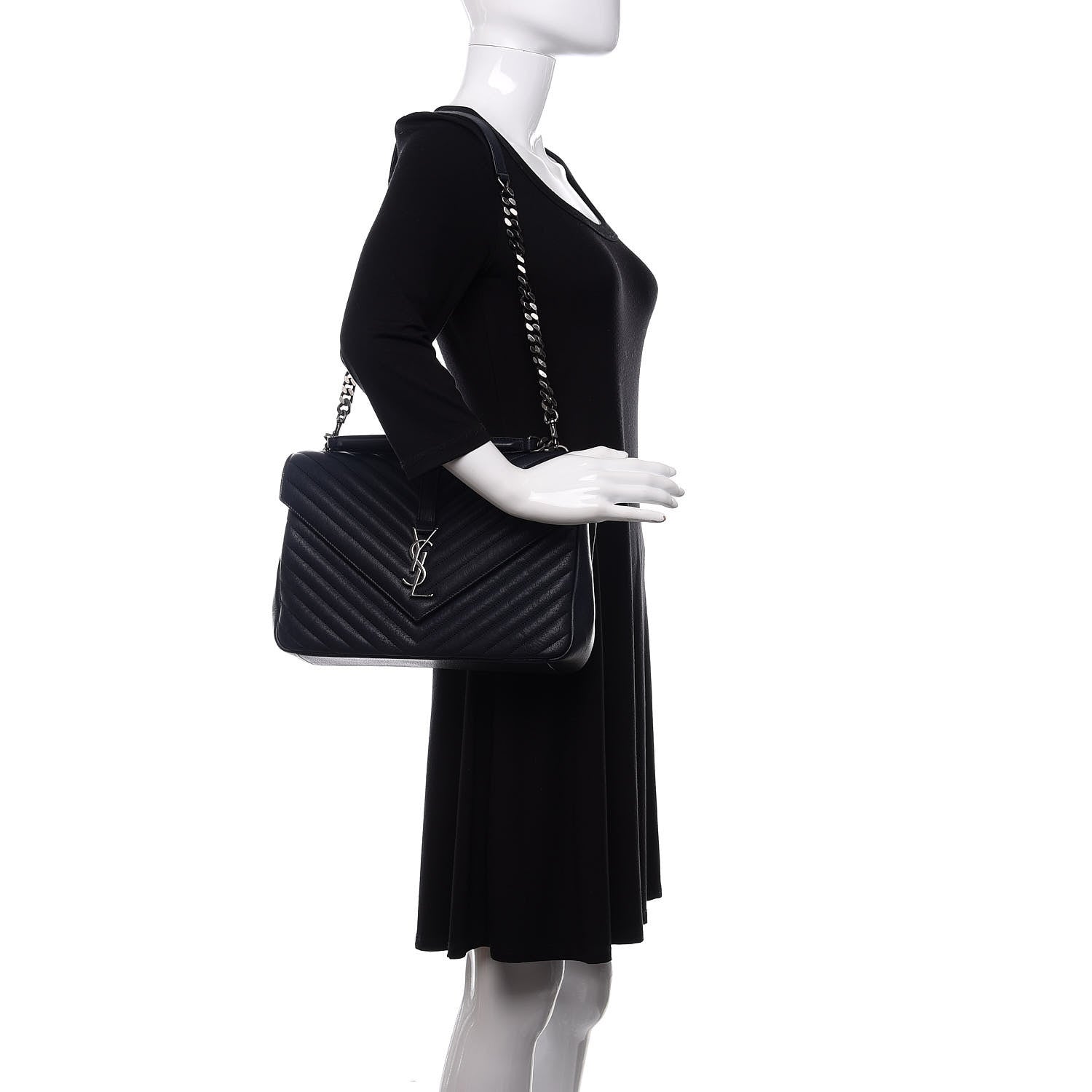 Saint Laurent Sheepskin Matelasse Chevron Monogram Large College Satchel Black 2 of 11