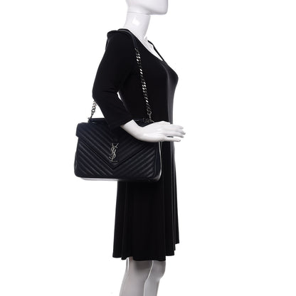 Saint Laurent Sheepskin Matelasse Chevron Monogram Large College Satchel Black 2 of 11