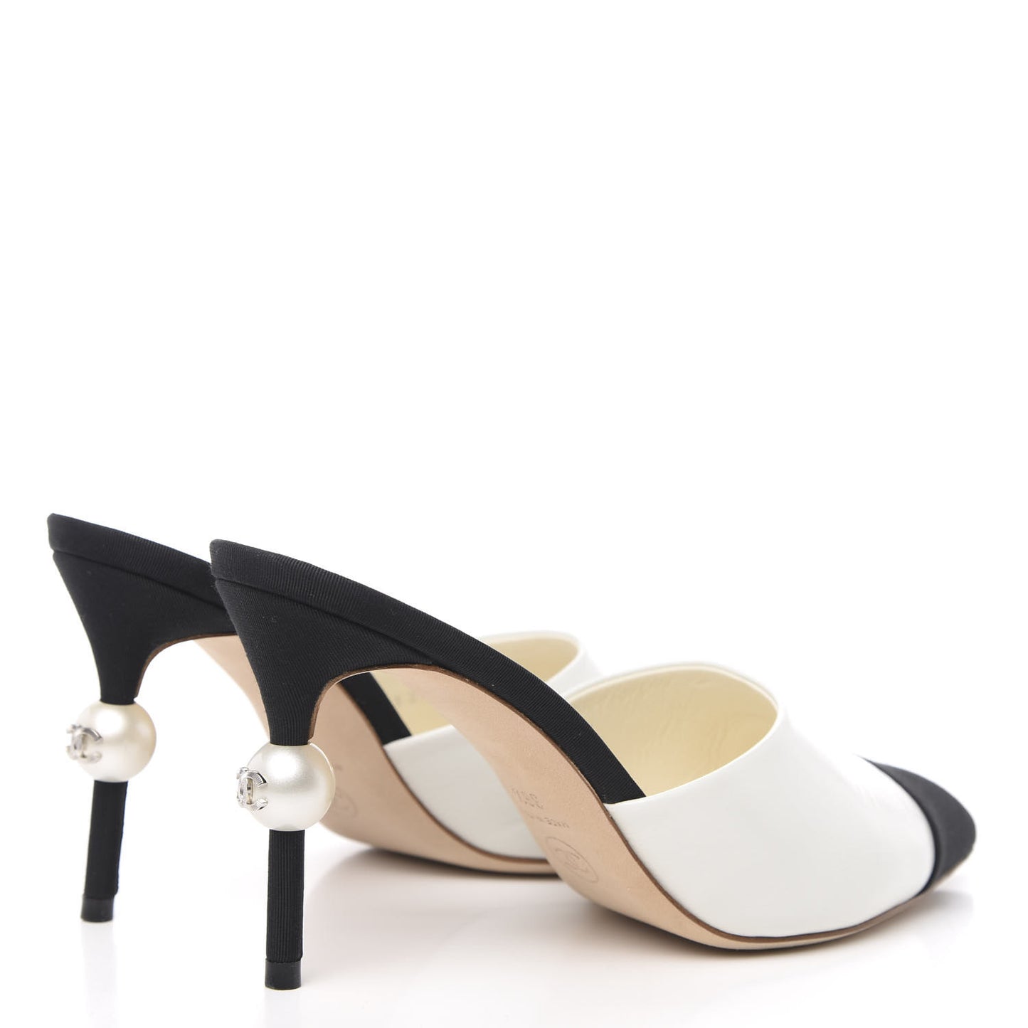 Goatskin Grosgrain Cap Toe Pearl Mule 36.5 Ecru Black