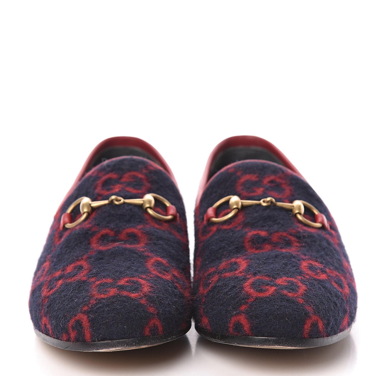 Covered Wool GG Monogram Horsebit Womens Jordaan Loafers 37.5 Blue Red