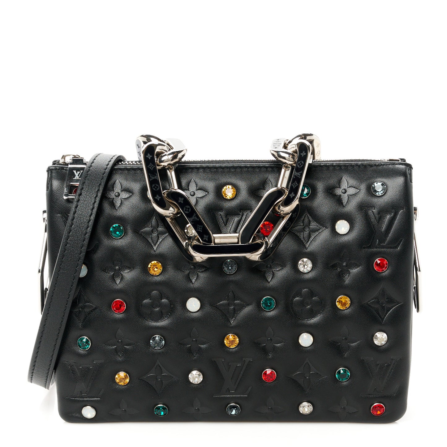 Lambskin Monogram Crystal Embossed Embellished Coussin BB Black