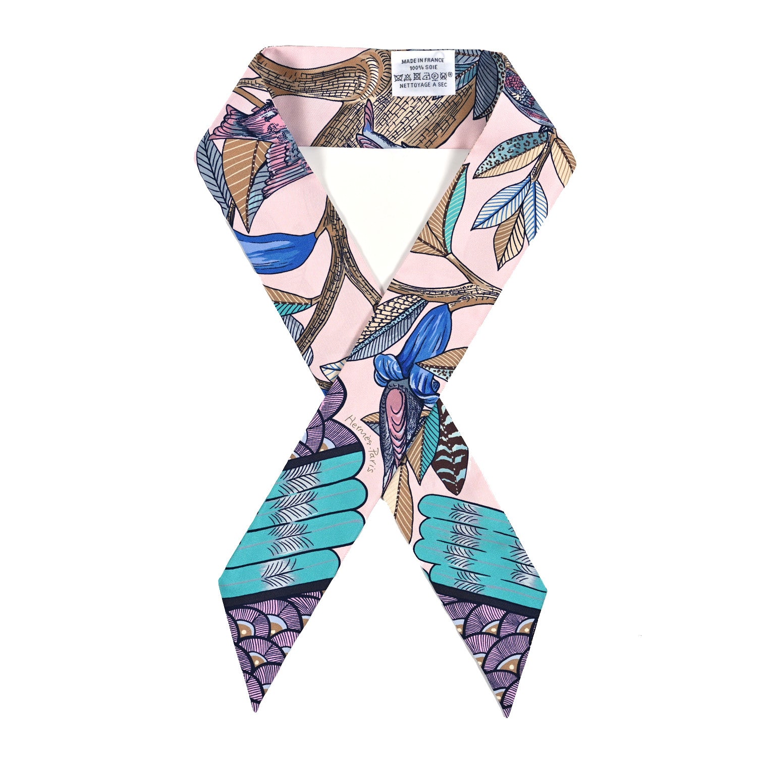 Hermes Silk Tree Of Song Twilly Rose Pale Turquoise 1 of 4