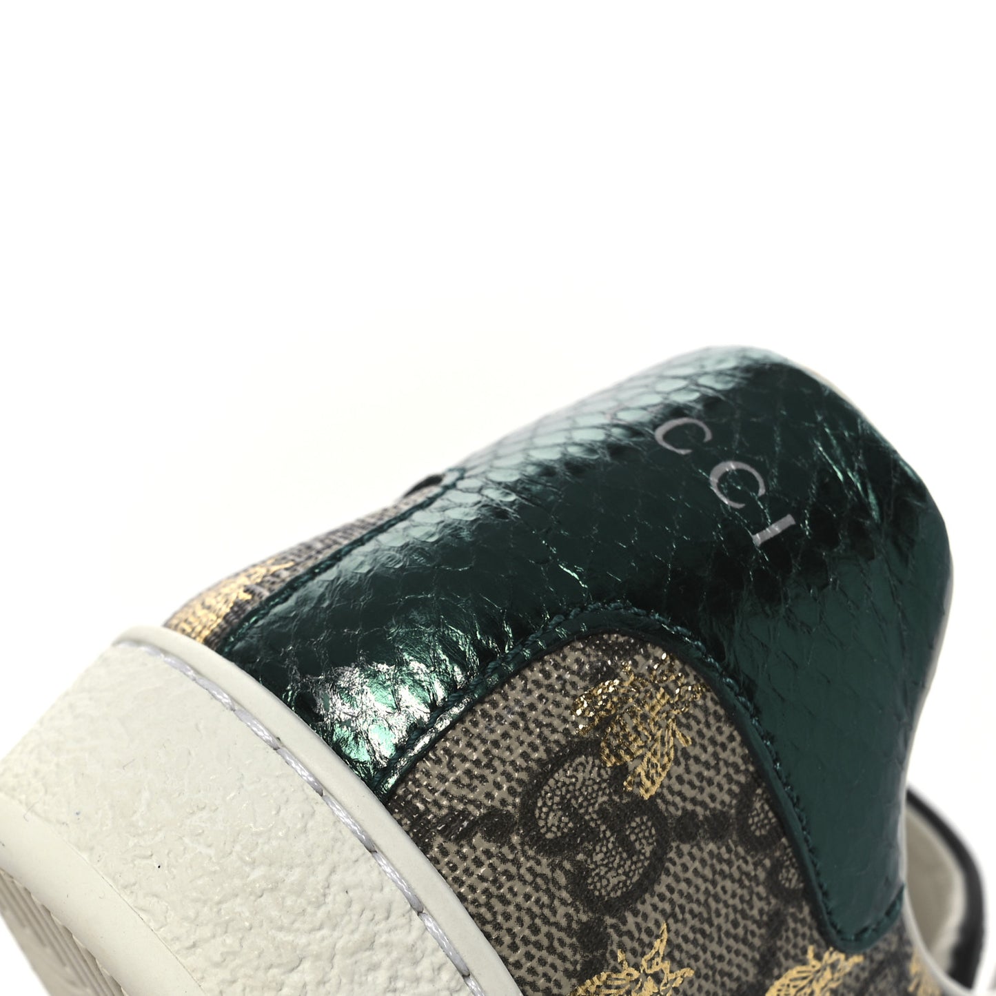 GG Supreme Monogram Bees Ayers Web Womens Ace Sneakers 38.5 Beige Oro Green Red